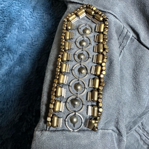 Free People Blue Jean Jacket with Embellished Shoulders - Picture 5 of 8